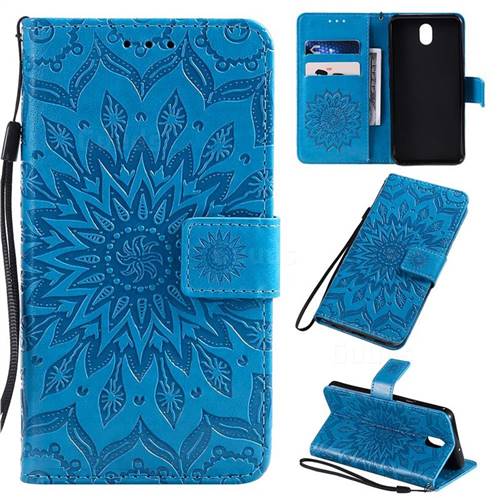 Embossing Sunflower Leather Wallet Case for LG K30 (2019) 5.45 inch - Blue