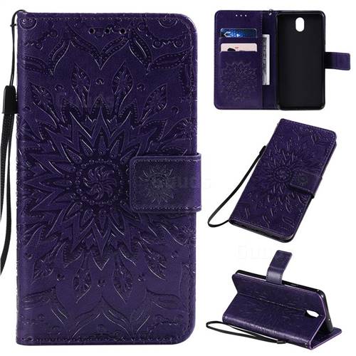 Embossing Sunflower Leather Wallet Case for LG K30 (2019) 5.45 inch - Purple
