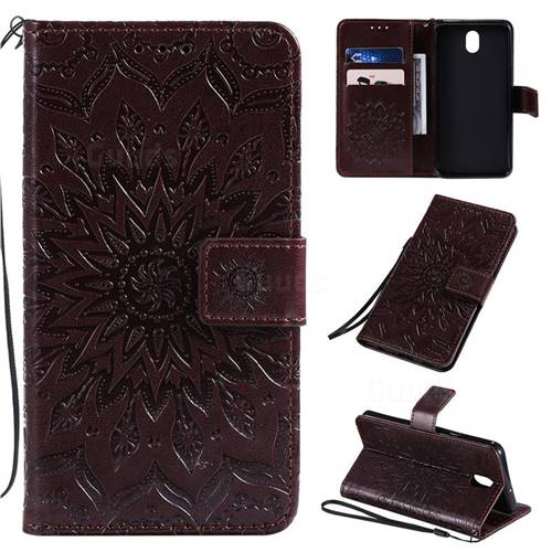 Embossing Sunflower Leather Wallet Case for LG K30 (2019) 5.45 inch - Brown