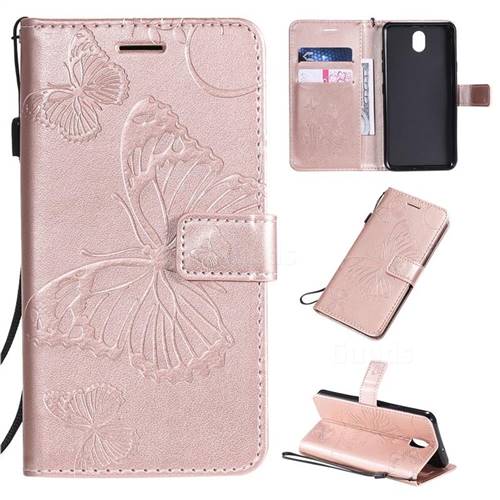Embossing 3D Butterfly Leather Wallet Case for LG K30 (2019) 5.45 inch - Rose Gold