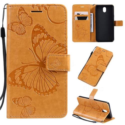 Embossing 3D Butterfly Leather Wallet Case for LG K30 (2019) 5.45 inch - Yellow