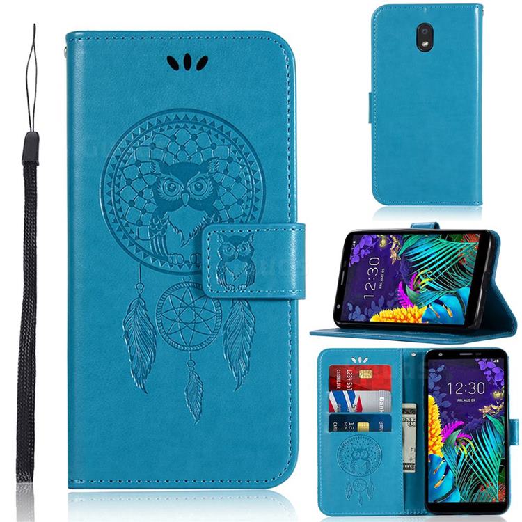 Intricate Embossing Owl Campanula Leather Wallet Case for LG K30 (2019) 5.45 inch - Blue