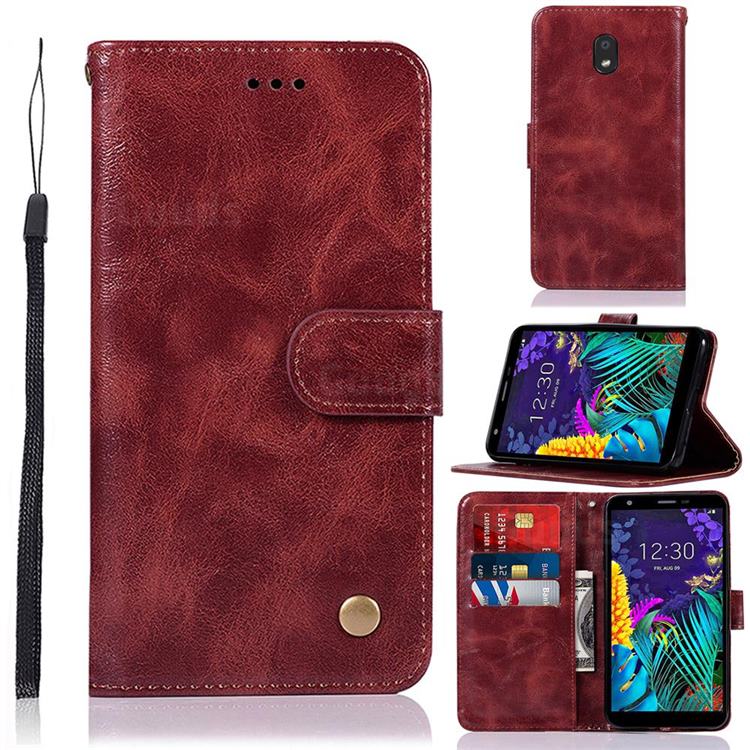 Luxury Retro Leather Wallet Case for LG K30 (2019) 5.45 inch - Wine Red