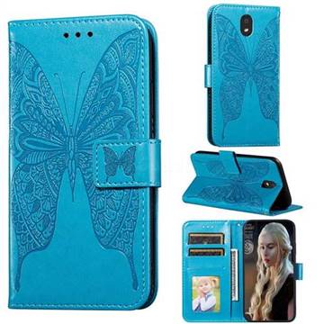 Intricate Embossing Vivid Butterfly Leather Wallet Case for LG K30 (2019) 5.45 inch - Blue