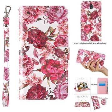 Red Flower 3D Painted Leather Wallet Case for LG K30 (2019) 5.45 inch