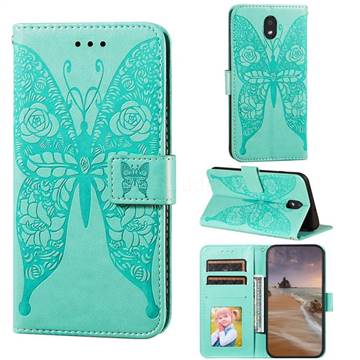 Intricate Embossing Rose Flower Butterfly Leather Wallet Case for LG K30 (2019) 5.45 inch - Green