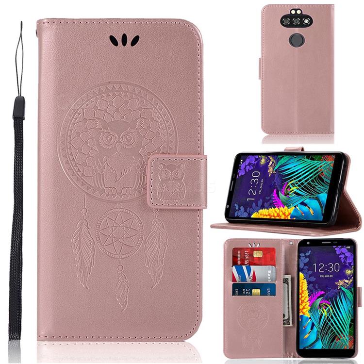 Intricate Embossing Owl Campanula Leather Wallet Case for LG K31 - Rose Gold
