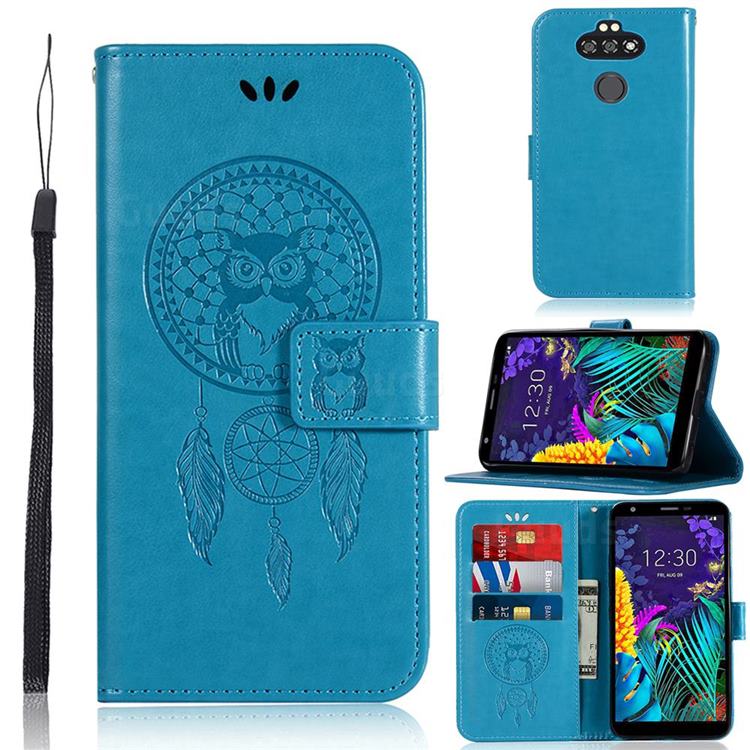 Intricate Embossing Owl Campanula Leather Wallet Case for LG K31 - Blue