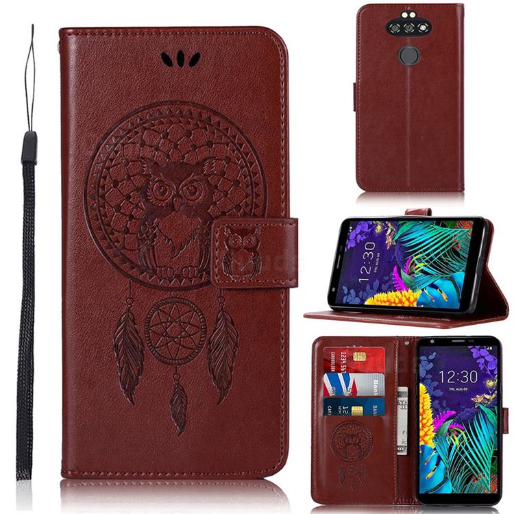 Intricate Embossing Owl Campanula Leather Wallet Case for LG K31 - Brown