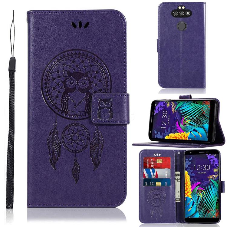 Intricate Embossing Owl Campanula Leather Wallet Case for LG K31 - Purple