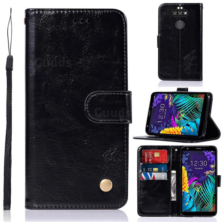 Luxury Retro Leather Wallet Case for LG K31 - Black