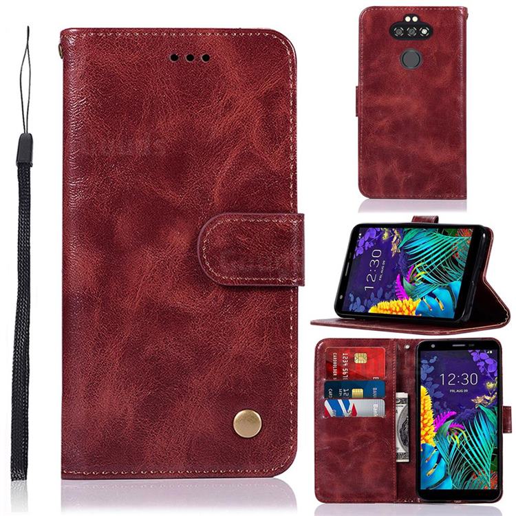 Luxury Retro Leather Wallet Case for LG K31 - Wine Red