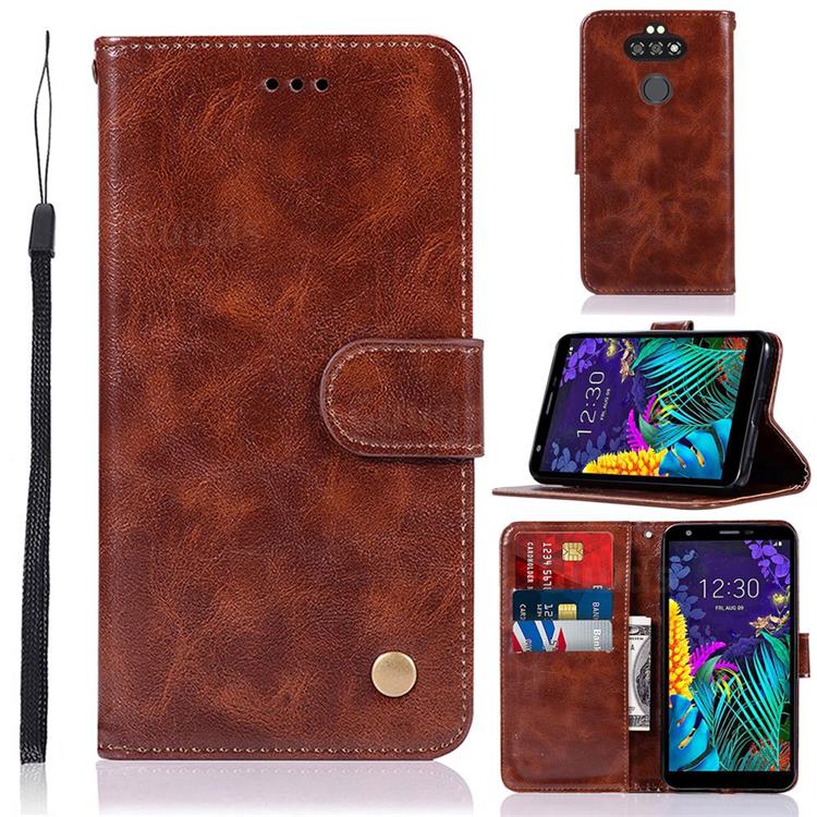 Luxury Retro Leather Wallet Case for LG K31 - Brown