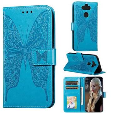 Intricate Embossing Vivid Butterfly Leather Wallet Case for LG K31 - Blue