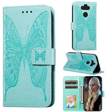 Intricate Embossing Vivid Butterfly Leather Wallet Case for LG K31 - Green