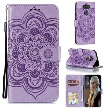 Intricate Embossing Datura Solar Leather Wallet Case for LG K31 - Purple