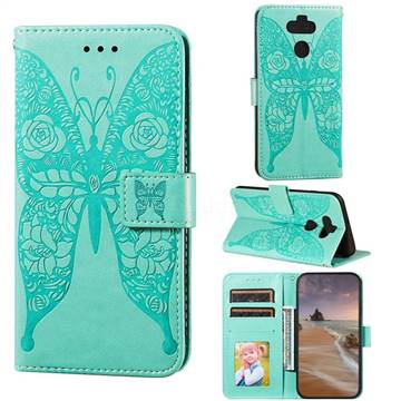 Intricate Embossing Rose Flower Butterfly Leather Wallet Case for LG K31 - Green