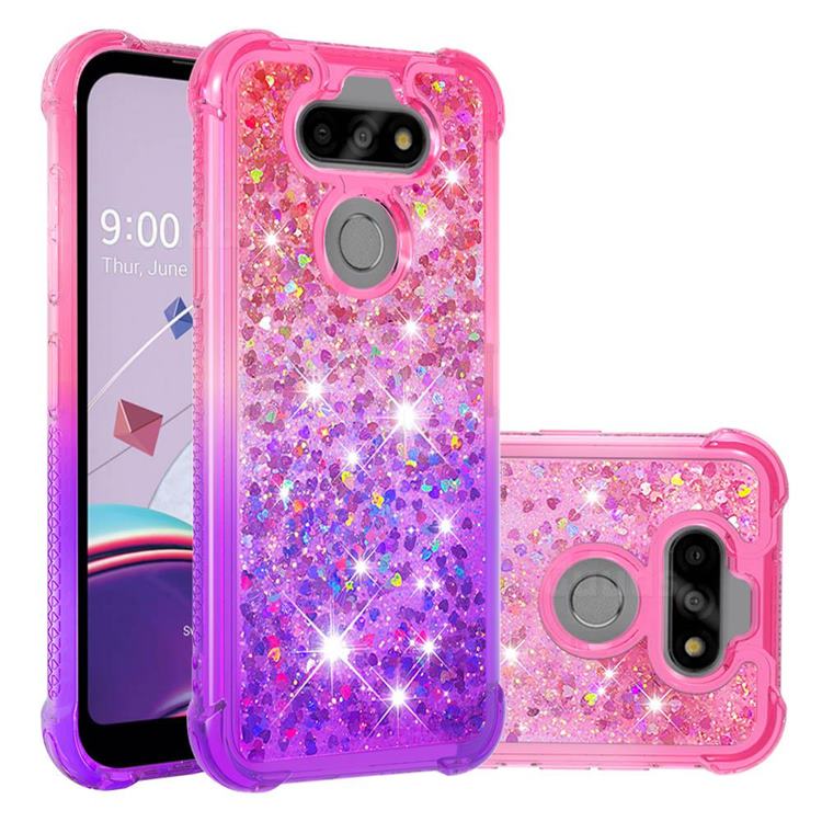 Rainbow Gradient Liquid Glitter Quicksand Sequins Phone Case for LG K31 - Pink Purple