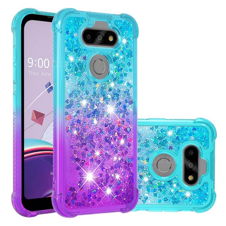 Rainbow Gradient Liquid Glitter Quicksand Sequins Phone Case for LG K31 - Blue Purple