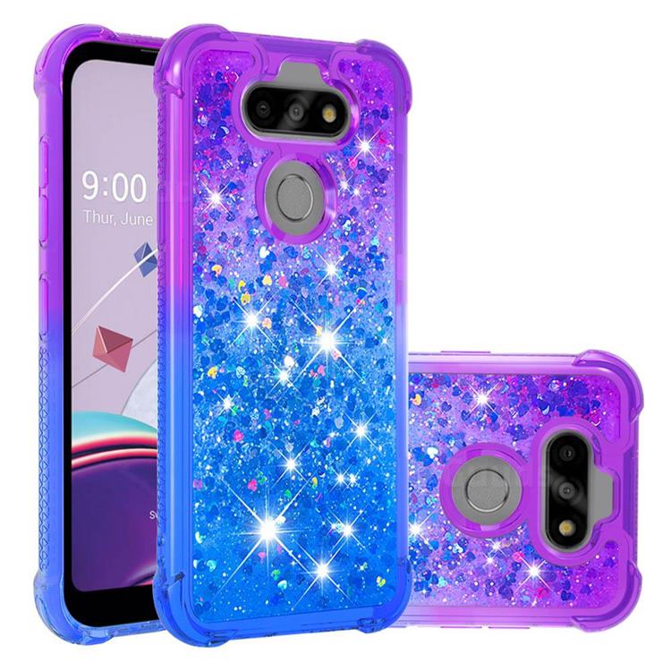 Rainbow Gradient Liquid Glitter Quicksand Sequins Phone Case for LG K31 - Purple Blue