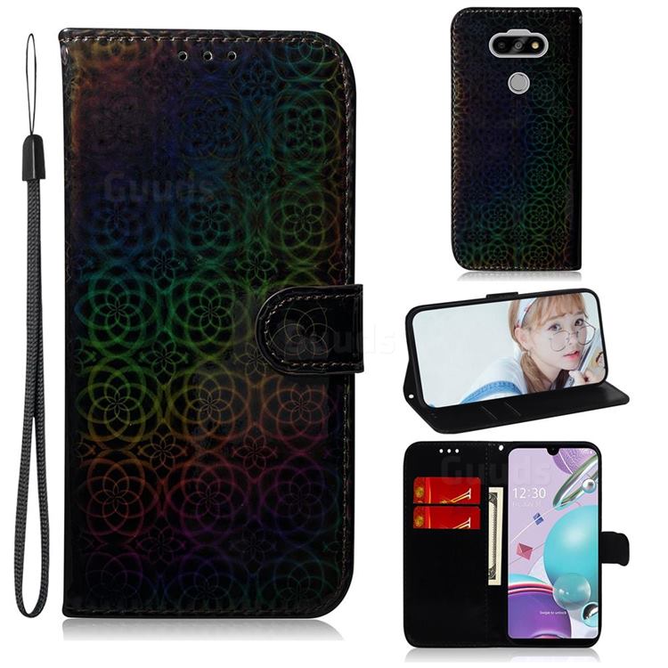 Laser Circle Shining Leather Wallet Phone Case for LG K31 - Black