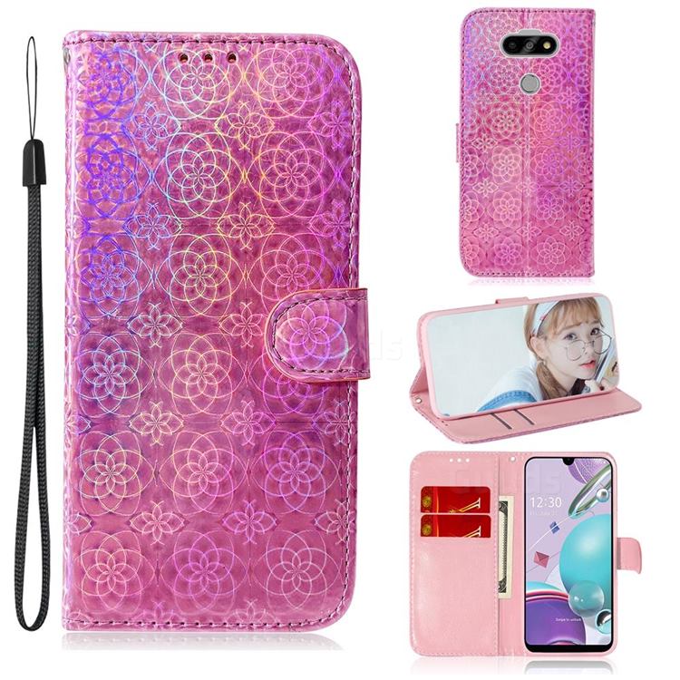Laser Circle Shining Leather Wallet Phone Case for LG K31 - Pink