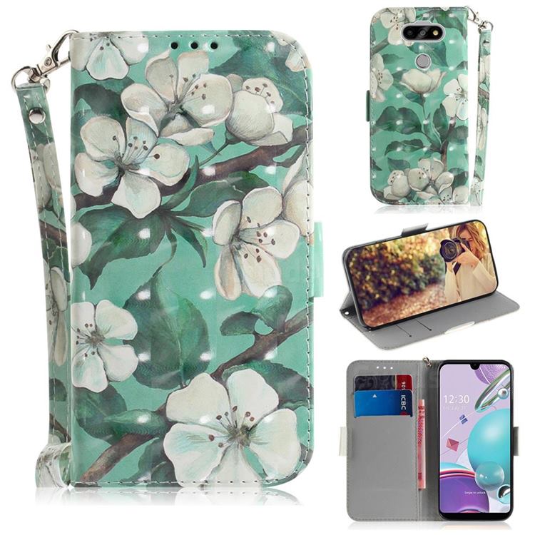 Watercolor Flower 3D Painted Leather Wallet Phone Case for LG K31