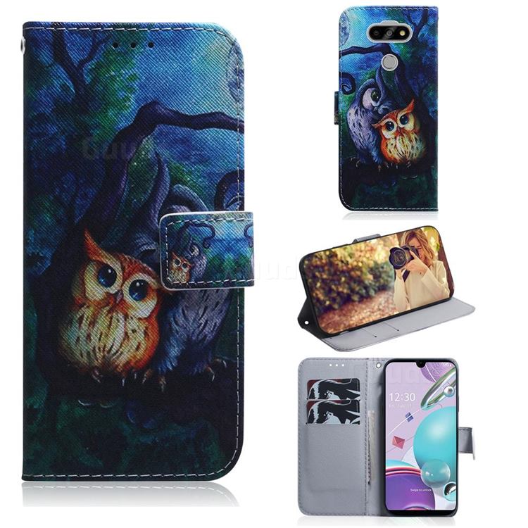 Oil Painting Owl PU Leather Wallet Case for LG K31