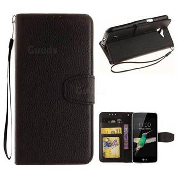 Litchi Pattern PU Leather Wallet Case for LG K4 - Black