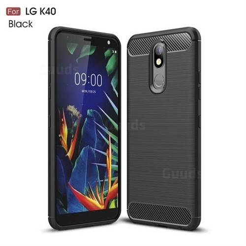 Luxury Carbon Fiber Brushed Wire Drawing Silicone TPU Back Cover for LG K40 (LG K12+, LG K12 Plus) - Black
