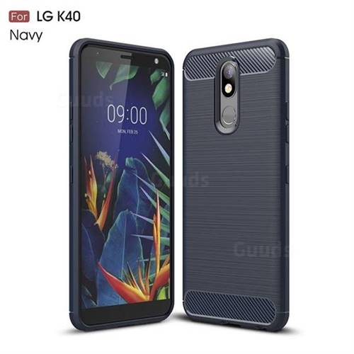 Luxury Carbon Fiber Brushed Wire Drawing Silicone TPU Back Cover for LG K40 (LG K12+, LG K12 Plus) - Navy