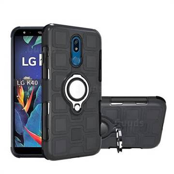 Ice Cube Shockproof PC + Silicon Invisible Ring Holder Phone Case for LG K40 (LG K12+, LG K12 Plus) - Black