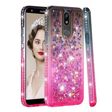 Diamond Frame Liquid Glitter Quicksand Sequins Phone Case for LG K40 (LG K12+, LG K12 Plus) - Gray Pink
