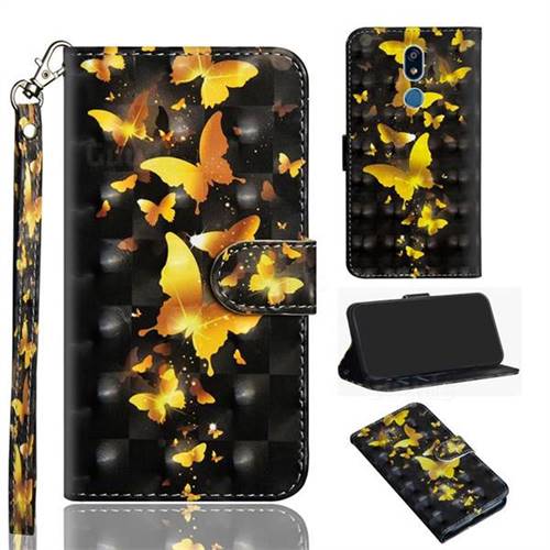 Golden Butterfly 3D Painted Leather Wallet Case for LG K40 (LG K12+, LG K12 Plus)
