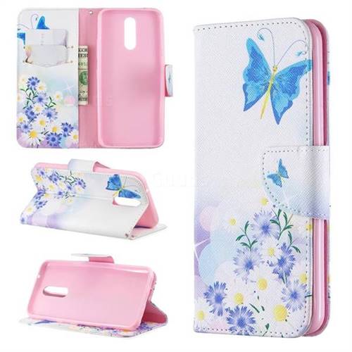 Butterflies Flowers Leather Wallet Case for LG K40 (LG K12+, LG K12 Plus)
