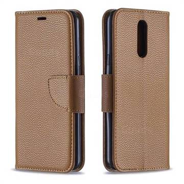 Classic Luxury Litchi Leather Phone Wallet Case for LG K40 (LG K12+, LG K12 Plus) - Brown