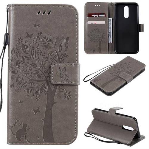 Embossing Butterfly Tree Leather Wallet Case for LG K40 (LG K12+, LG K12 Plus) - Grey