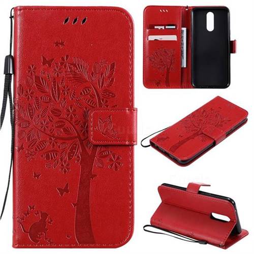 Embossing Butterfly Tree Leather Wallet Case for LG K40 (LG K12+, LG K12 Plus) - Red