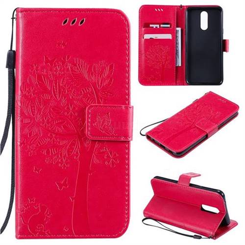 Embossing Butterfly Tree Leather Wallet Case for LG K40 (LG K12+, LG K12 Plus) - Rose