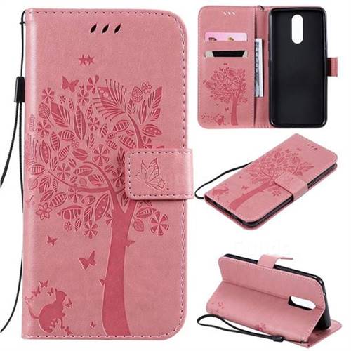 Embossing Butterfly Tree Leather Wallet Case for LG K40 (LG K12+, LG K12 Plus) - Pink