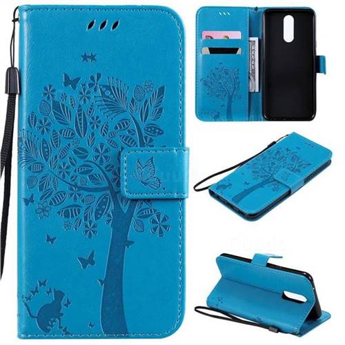Embossing Butterfly Tree Leather Wallet Case for LG K40 (LG K12+, LG K12 Plus) - Blue
