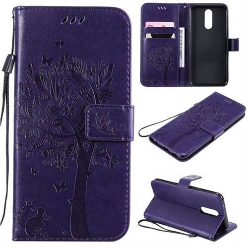 Embossing Butterfly Tree Leather Wallet Case for LG K40 (LG K12+, LG K12 Plus) - Purple