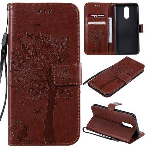 Embossing Butterfly Tree Leather Wallet Case for LG K40 (LG K12+, LG K12 Plus) - Coffee
