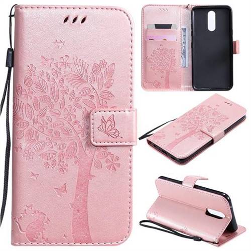 Embossing Butterfly Tree Leather Wallet Case for LG K40 (LG K12+, LG K12 Plus) - Rose Pink