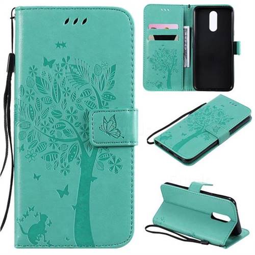 Embossing Butterfly Tree Leather Wallet Case for LG K40 (LG K12+, LG K12 Plus) - Cyan
