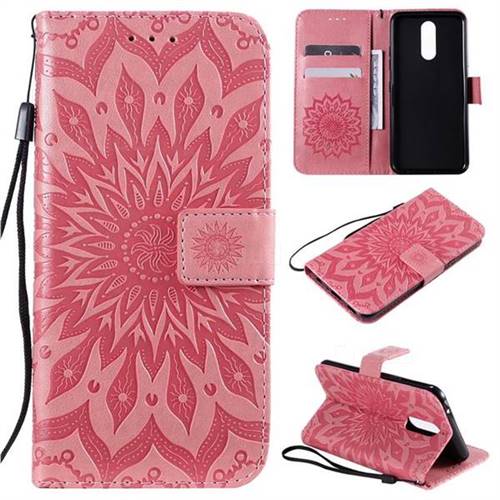 Embossing Sunflower Leather Wallet Case for LG K40 (LG K12+, LG K12 Plus) - Pink