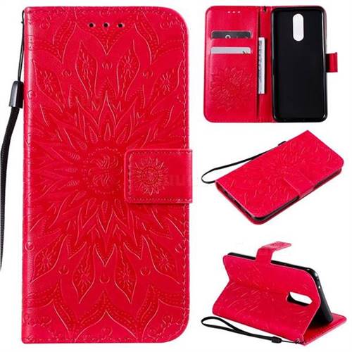 Embossing Sunflower Leather Wallet Case for LG K40 (LG K12+, LG K12 Plus) - Red