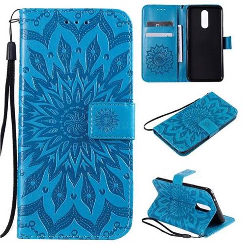 Embossing Sunflower Leather Wallet Case for LG K40 (LG K12+, LG K12 Plus) - Blue