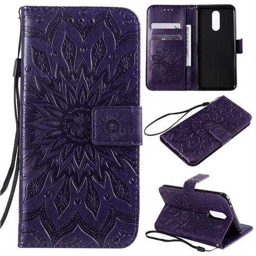 Embossing Sunflower Leather Wallet Case for LG K40 (LG K12+, LG K12 Plus) - Purple