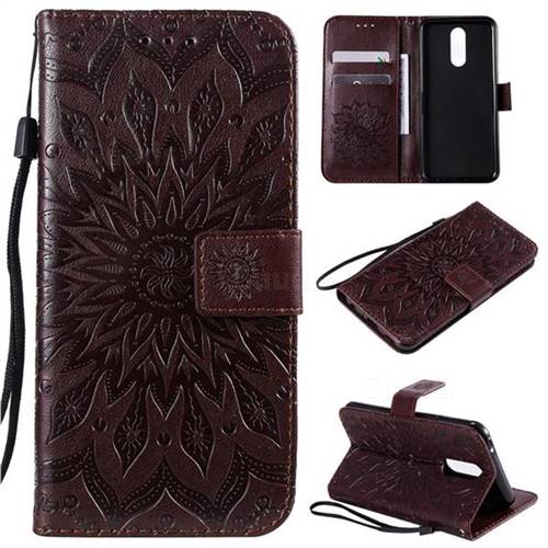 Embossing Sunflower Leather Wallet Case for LG K40 (LG K12+, LG K12 Plus) - Brown